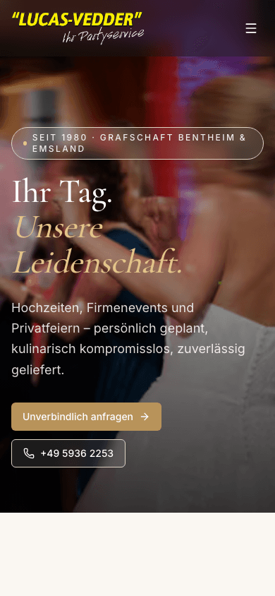 Lucas-Vedder Partyservice — Mobilansicht