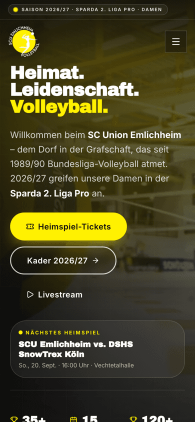 Startseite von scuvolleyball.de – Mobilansicht